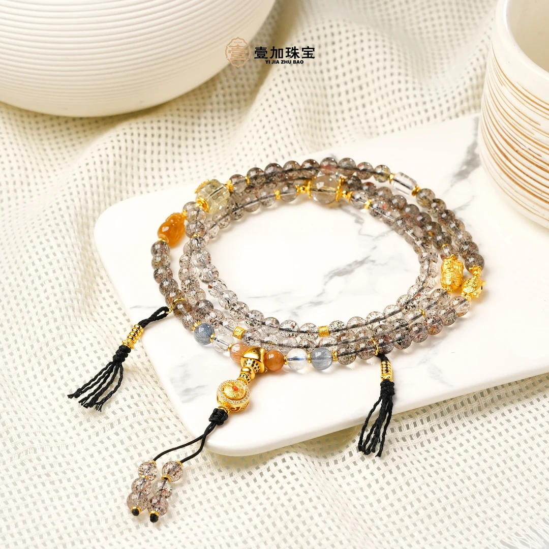 壹加田田|时来Y转聚JIN黑超七水晶多圈108项链多样性发一7726N