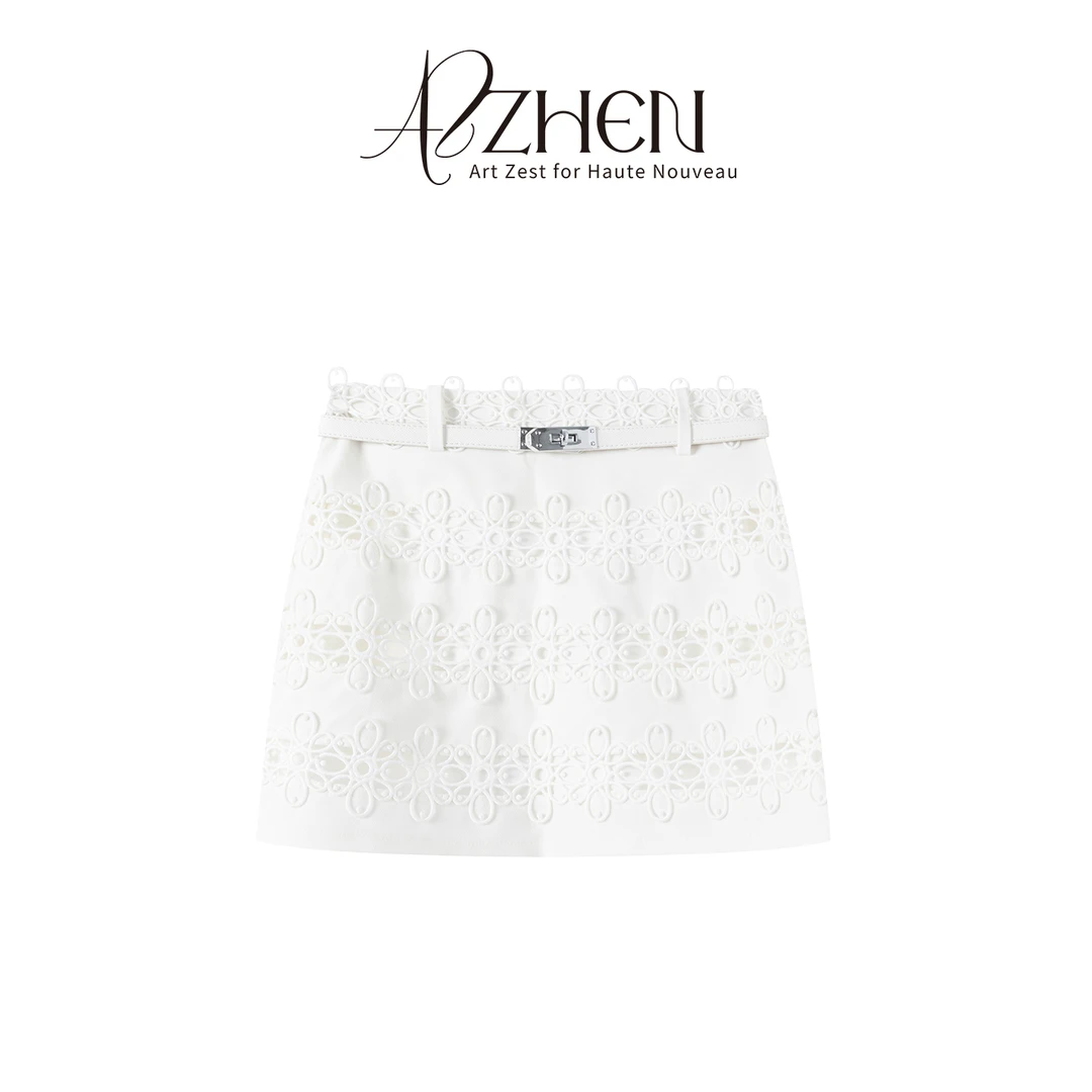 AZZHEN【悉尼街道】重工勾花蕾丝半裙AZ5FSQ11-00半身裙白色裙子