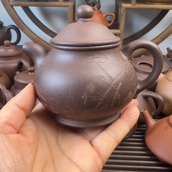紫砂茶壶220cc潘壶嫩底槽清刻绘