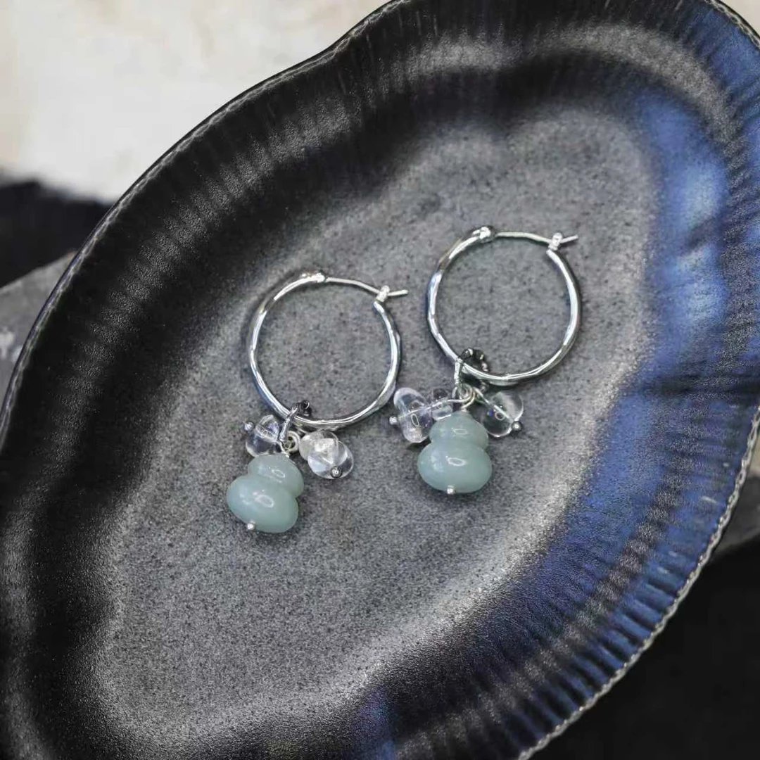 麦麦【聿呈】天然和田玉且末蓝  葫芦 耳环 多样性发一