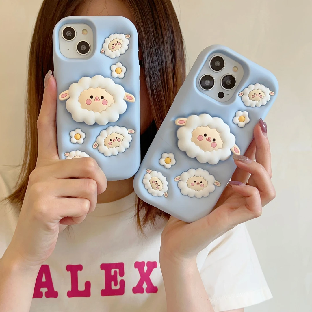 适用苹果华|为女款可爱支架小绵羊iPhone17P卡通硅胶立体手机支架