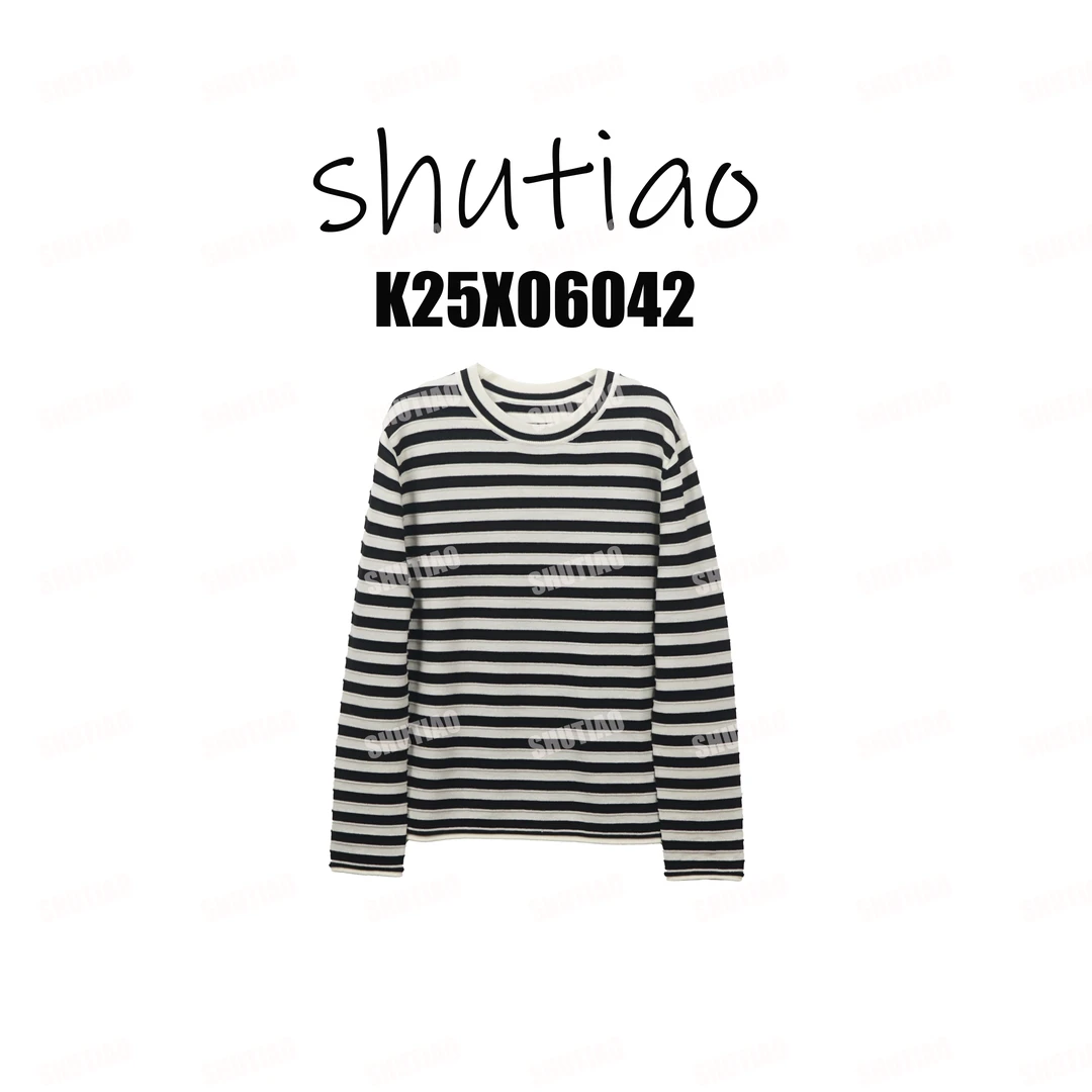 【SHUTIAO】2025冬季：全绵羊毛黑白条纹毛衣K25X06042