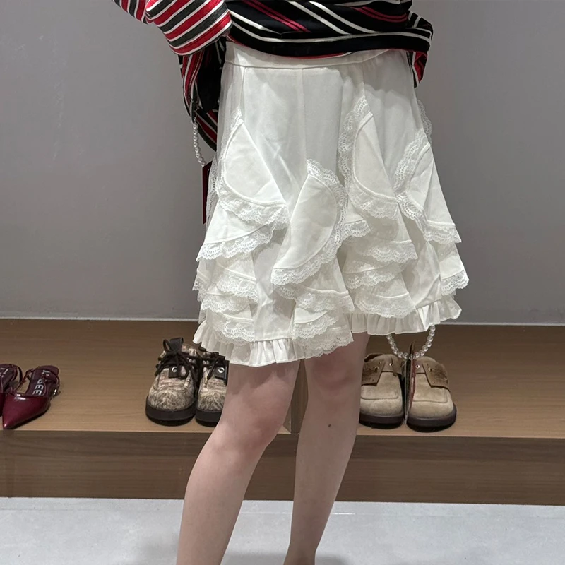 【现货】YANAG流动的湖泊花边百褶A字醋酸短裙优雅气质时尚显腿长裙