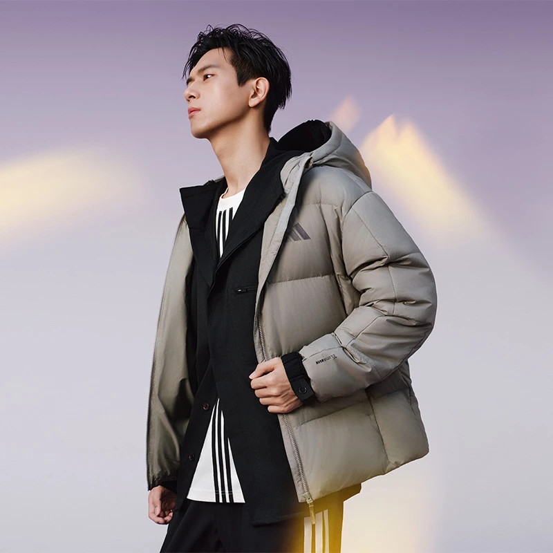 adidas阿迪达斯短款鸭绒连帽羽绒服男李现同款秋冬装外套KC2479