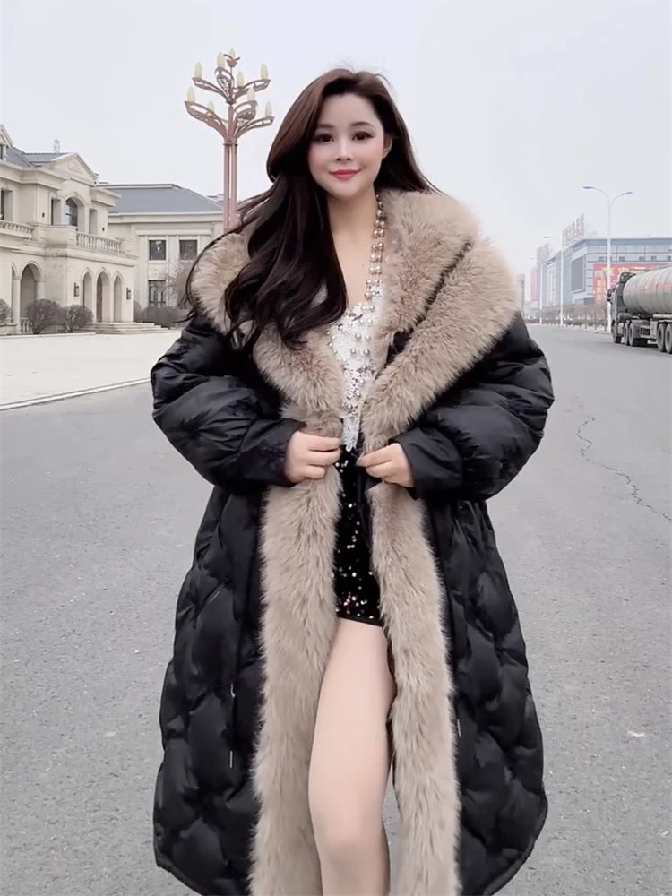 冬季大毛领拼接刺绣长款棉服女2025年时尚显瘦宽松气质高级感外套