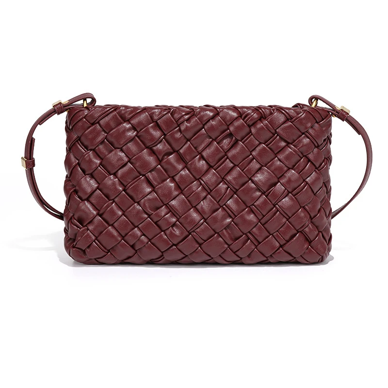 酒红-B1981新款夏季豆腐包小方盒编织包单肩斜跨