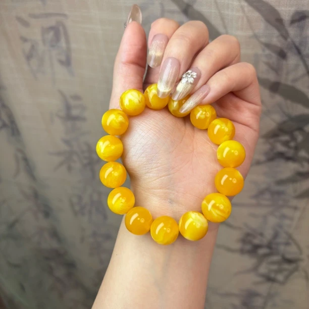 W022手工雕刻 时尚百搭 圆珠飘花手串14mm