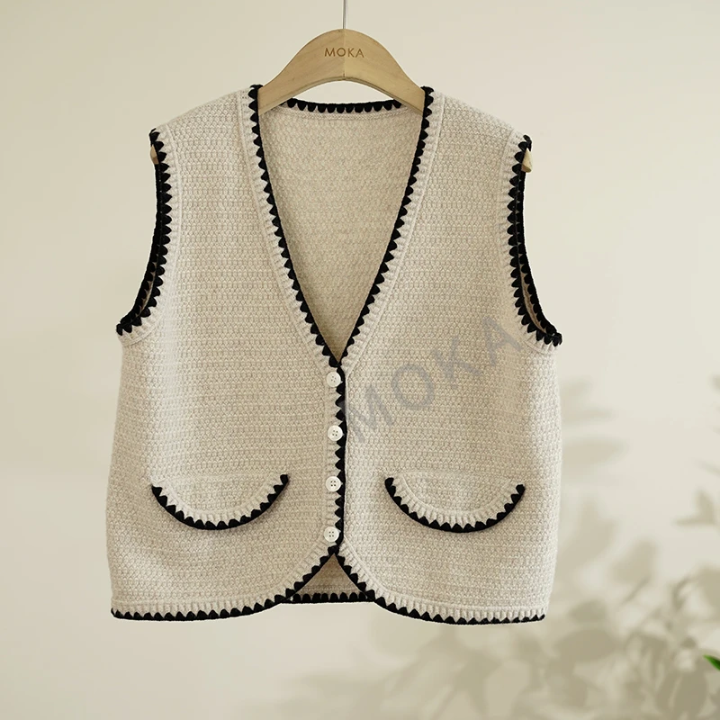 镭射色金线重工进口手工锁边背心开衫女士马甲（241272）2353