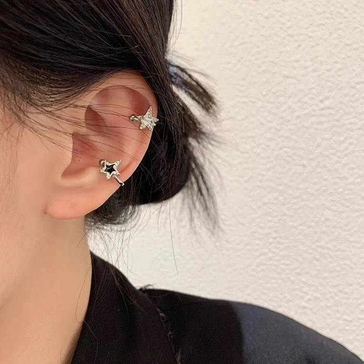 挂耳耳骨夹五角星超闪星星绝美无耳洞耳夹酷帅女耳饰高级感