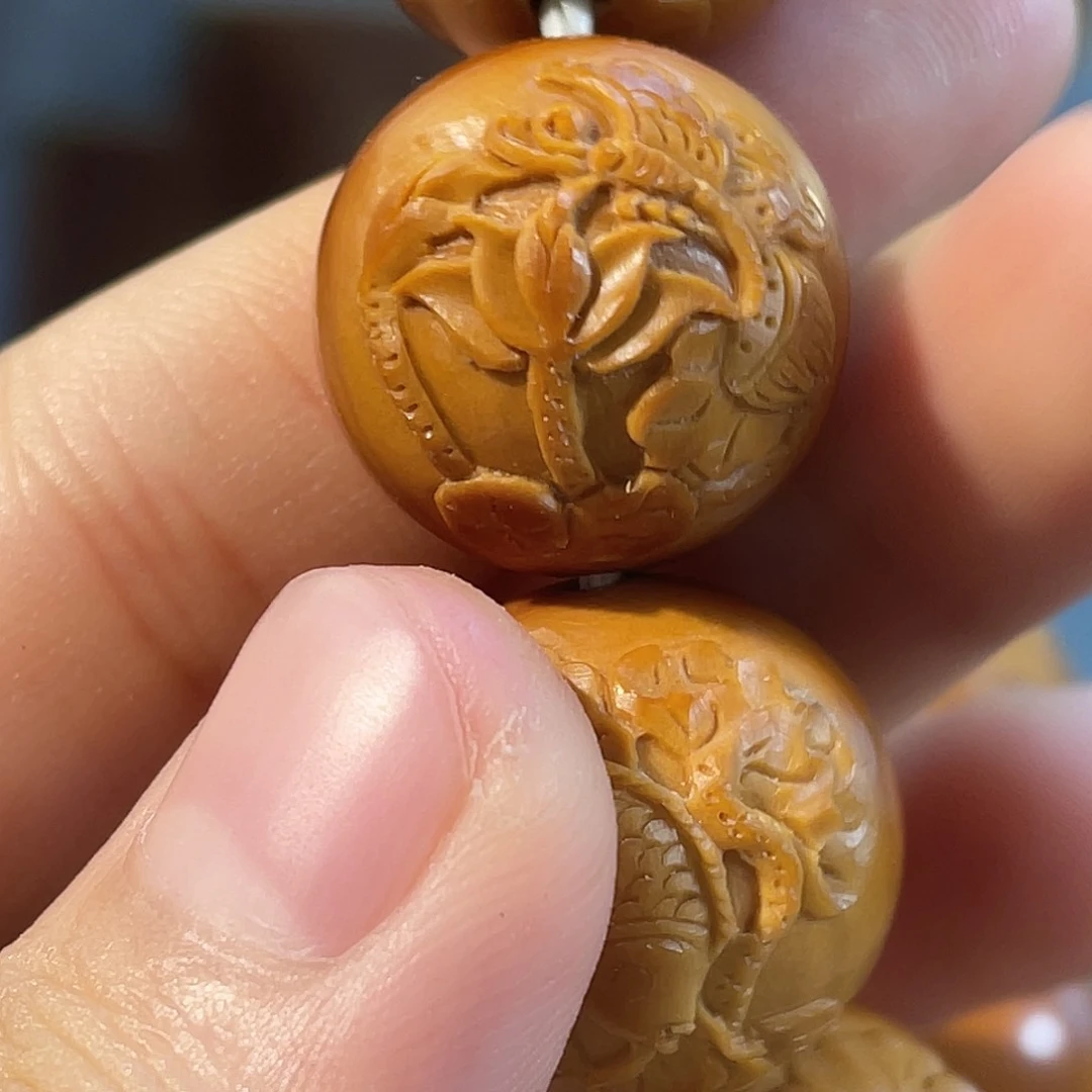 橄榄核手串/手链正圆荷花鱼1.9
