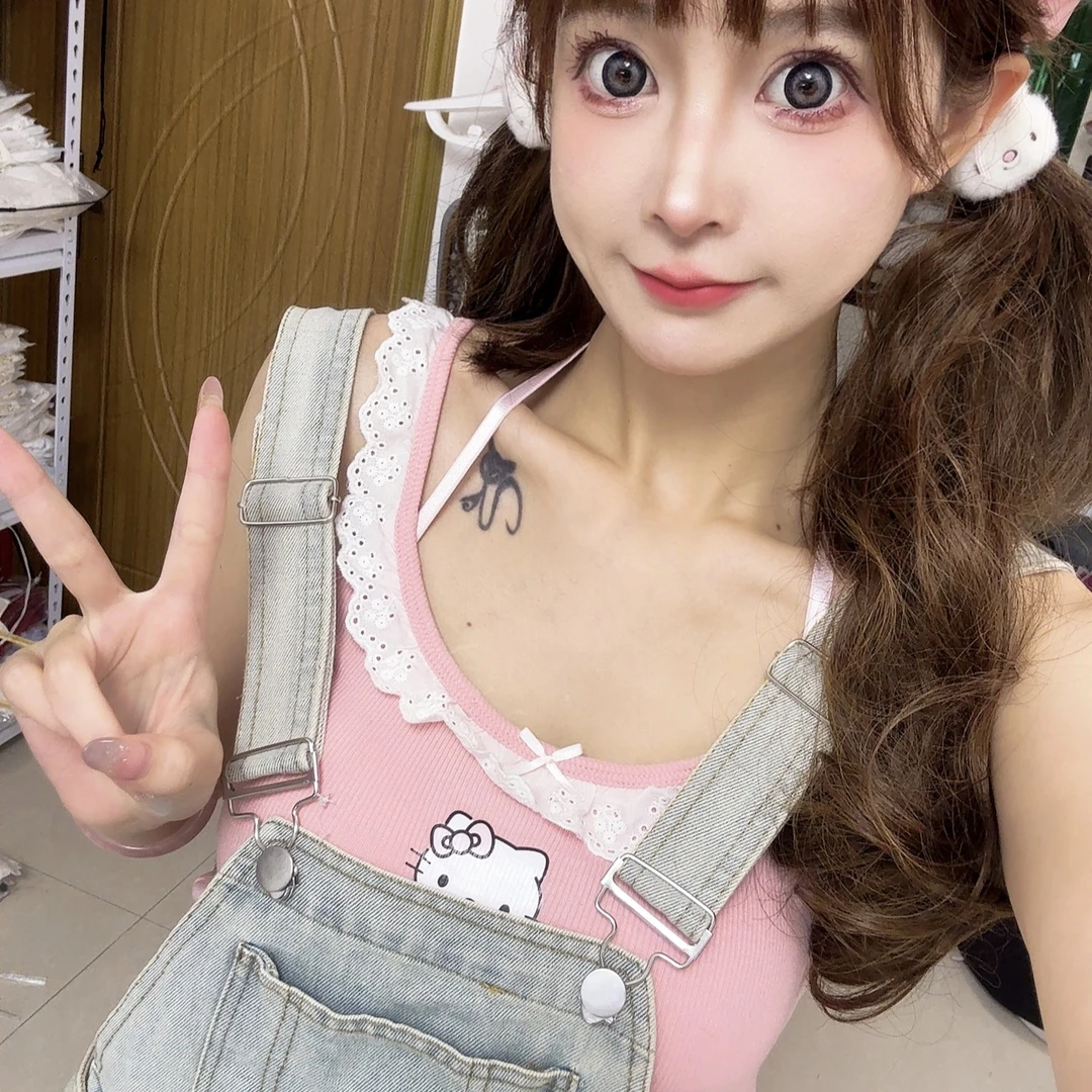 kt印花蕾丝花边吊带背心（带垫），实物以直播间为准