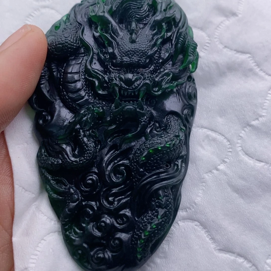 定制翡翠未镶嵌大**简天然缅甸A货翡翠龙牌