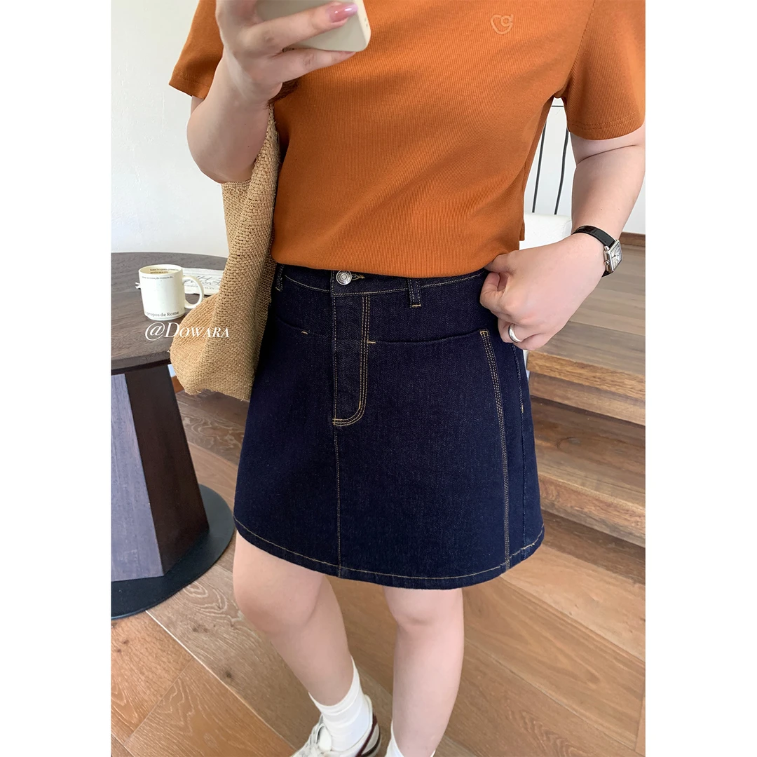 现货大婉酱微胖定制夏季新款裙子韩版高腰通勤百搭牛仔短裙 6519D