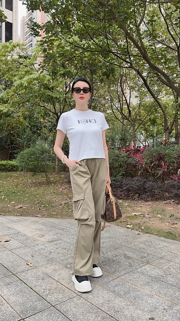 2025美式速干裤工装裤春夏新款高腰束脚阔腿两穿哈伦运动长裤女裤