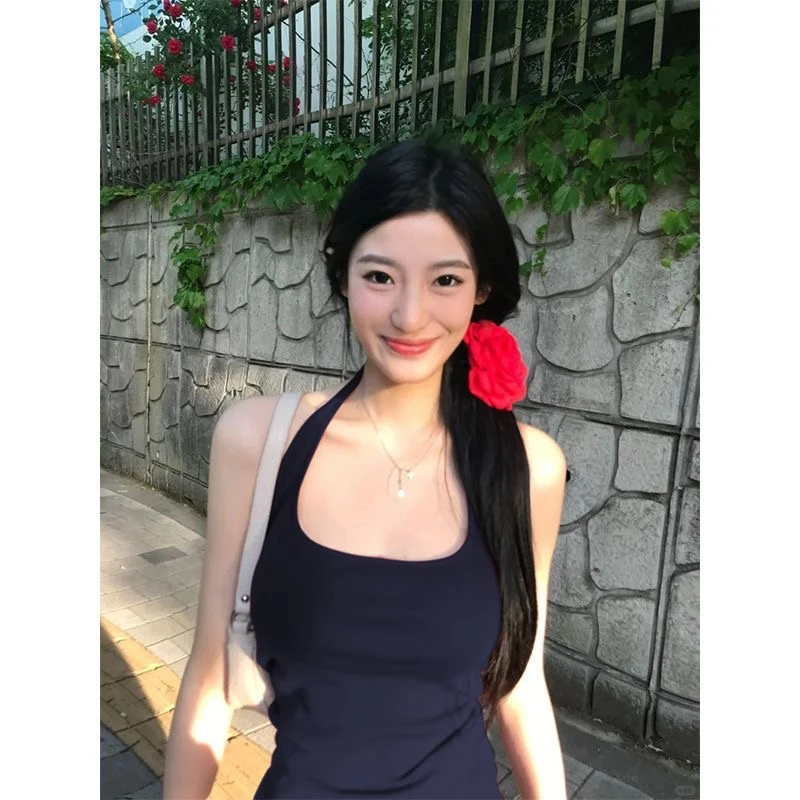 纯棉纯欲辣妹风吊带背心女夏季美背挂脖收腰修身美式小心机上衣潮