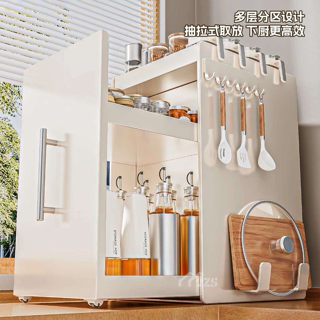 新款厨房加宽调料架台面抽拉式多层防尘收纳油盐酱醋调味料置物架