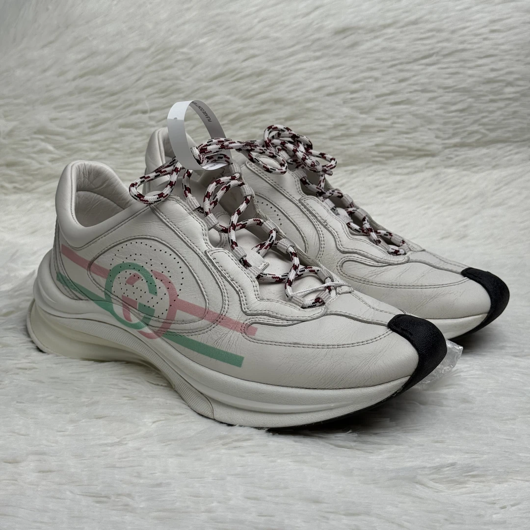 99新 GUCCI/古驰 白色系带徽标低帮休闲鞋/38.5码/FZ199