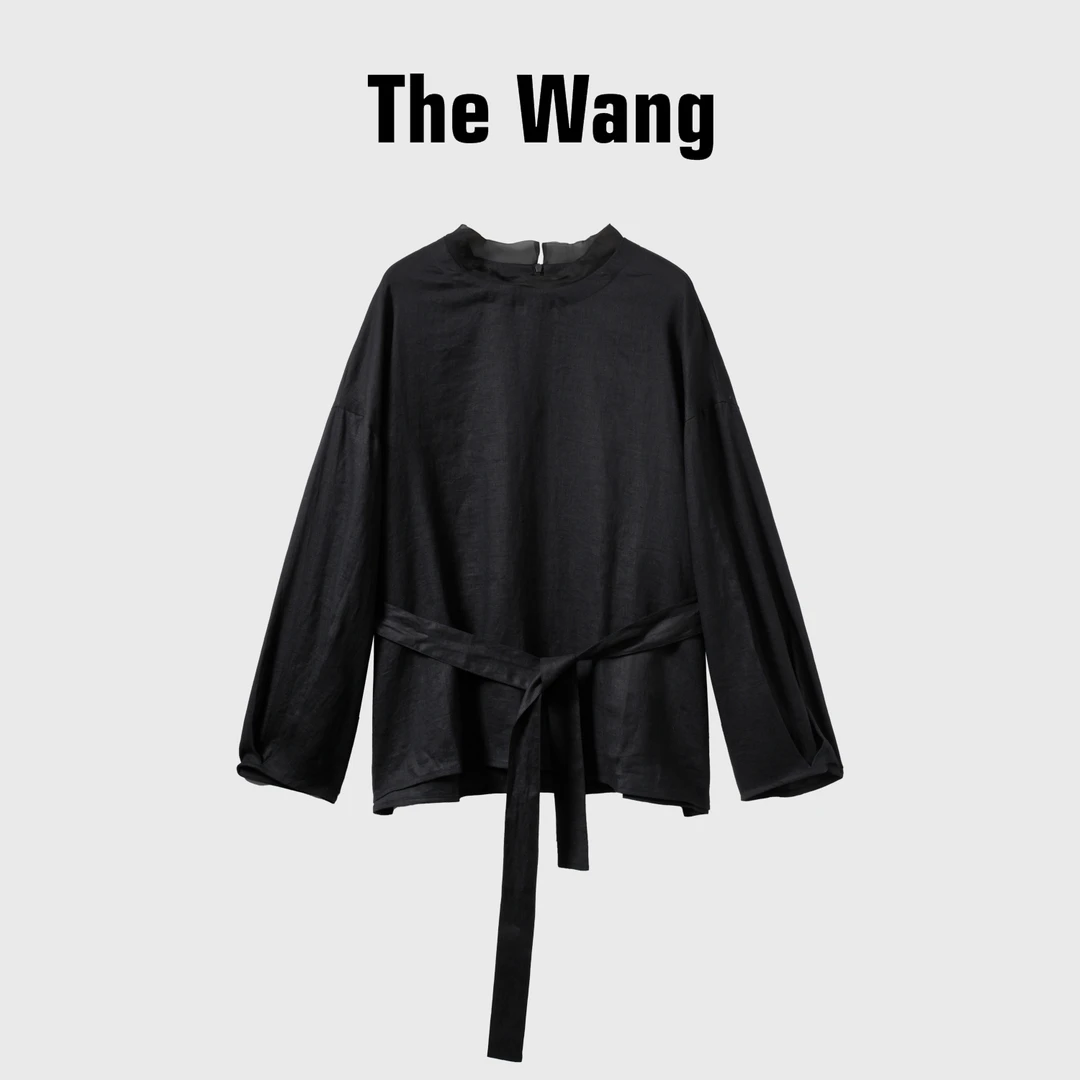 The Wang【暗夜】欧根纱拼领麻衬衫 B500-5053