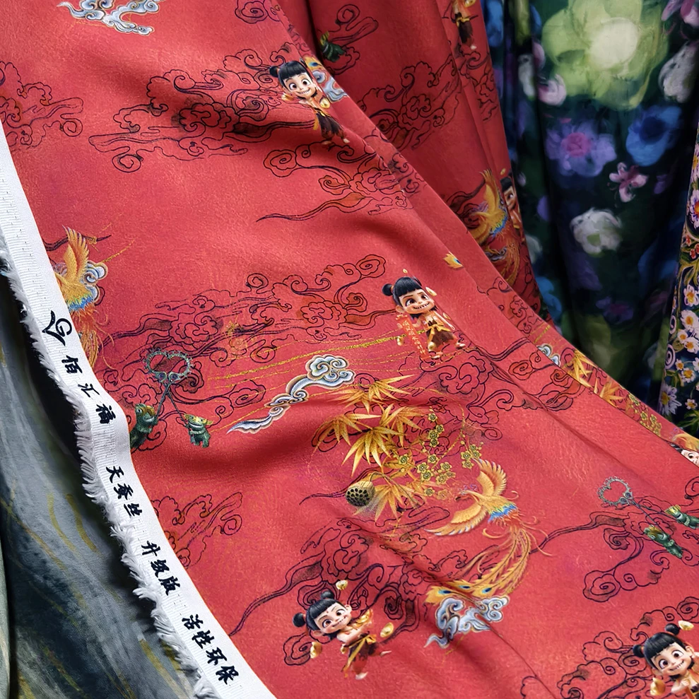 孤品】1米6宽幅佰汇福【天蚕丝】品牌绵绸夏卡通高支高密人造棉1275