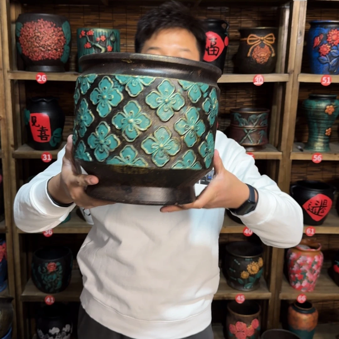 带孔高端浮雕花盆高度口径25*25