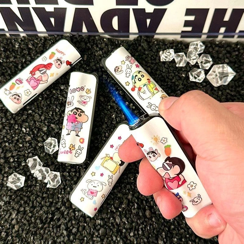 可爱卡通小新系列创意防风蓝焰直冲可充气高颜值打火机金属礼品11