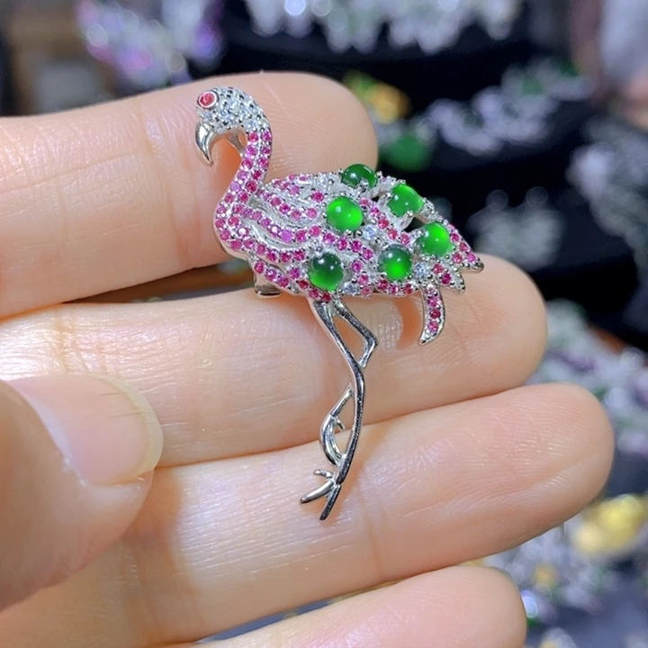 翡翠戒指银S925镶嵌天然翡翠