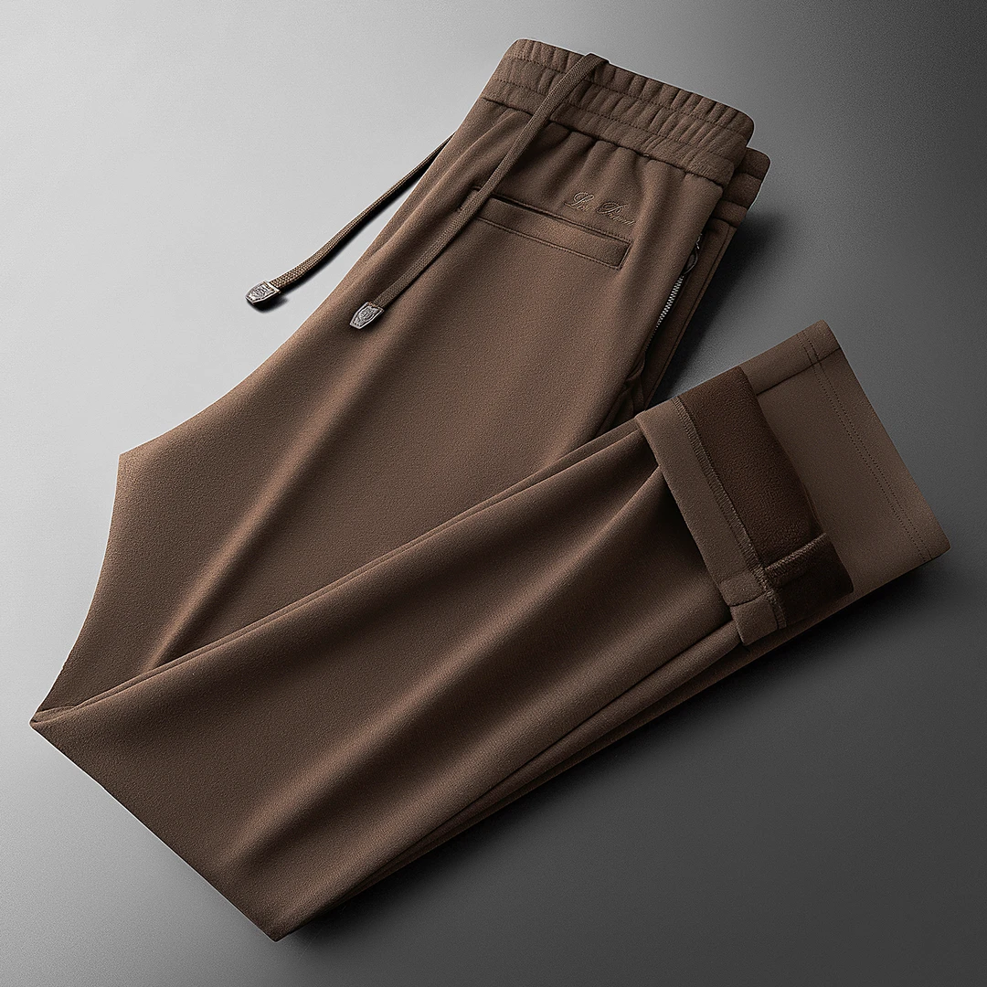 PAVENATNO/巴韦那奇冬季保暖加绒加厚羊毛呢裤子男士直筒休闲卫裤