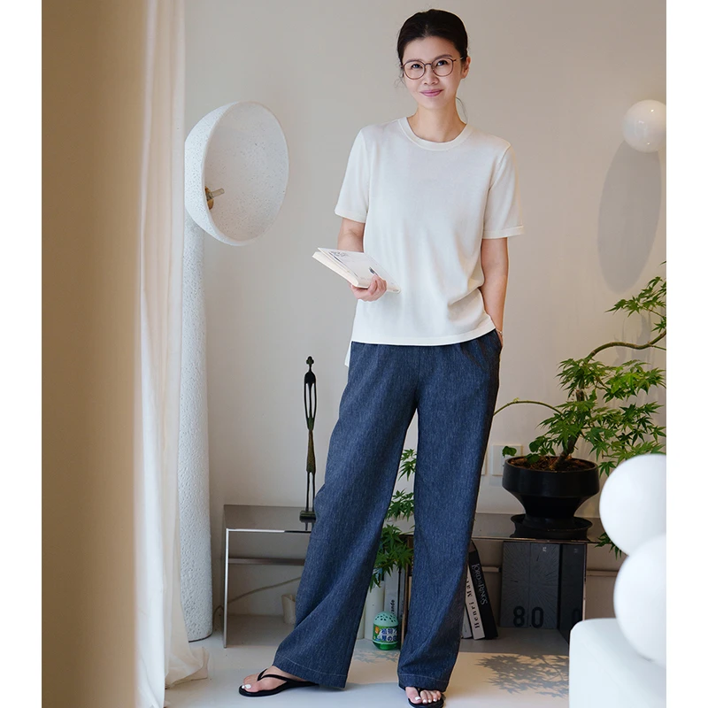 VESSI 金社长‘简韵雅风’日本进口面料亚麻抗皱百搭直筒休闲裤