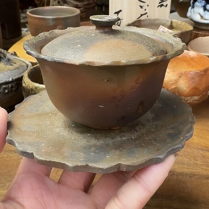 铃木美基备前烧花苞三才盖碗福利一口价