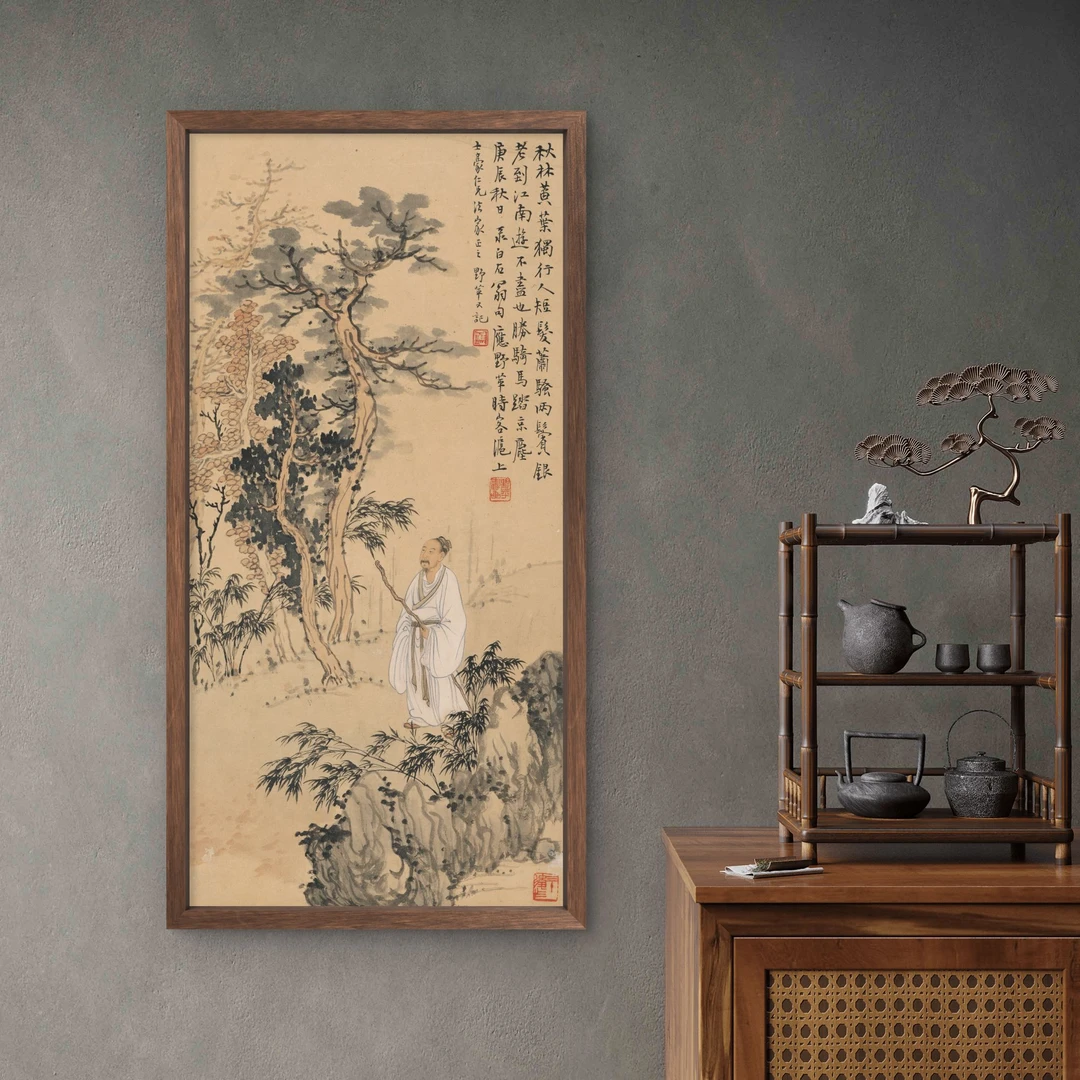 9793-35*68山水人物图中式装饰画木框玄关书房茶室客厅挂画