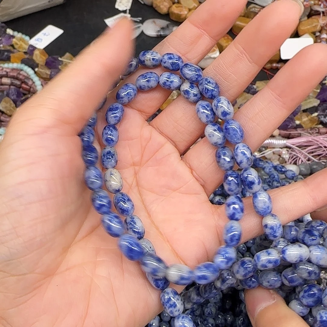 玛瑙/玉髓合金珠宝半成品蓝点石6mm一条6-8mm