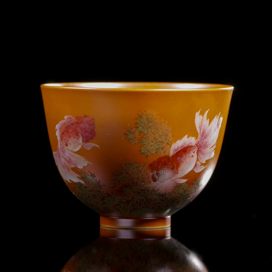【晚晚精选】273精品绘画金鱼单杯 柴烧特性每只不同
