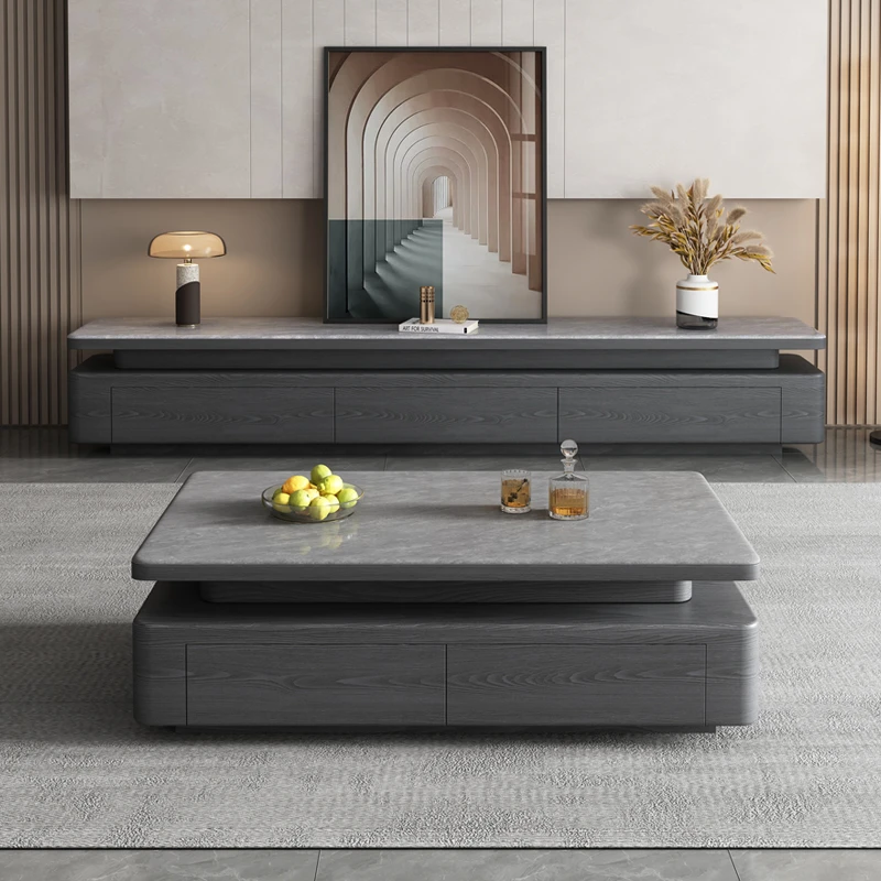微晶石岩板茶几客厅小户型高颜值电视柜方形茶几现代简约家用客厅