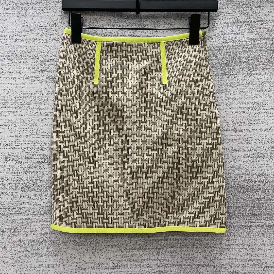 未使用 Hermes/爱马仕 A100363/提花撞色针织迷你裙/34码