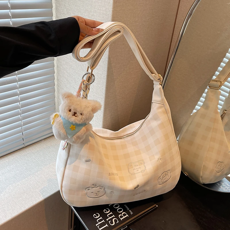 艾米兔女包2026新款撞色格纹设计大容量包包女休闲通勤单肩斜挎包