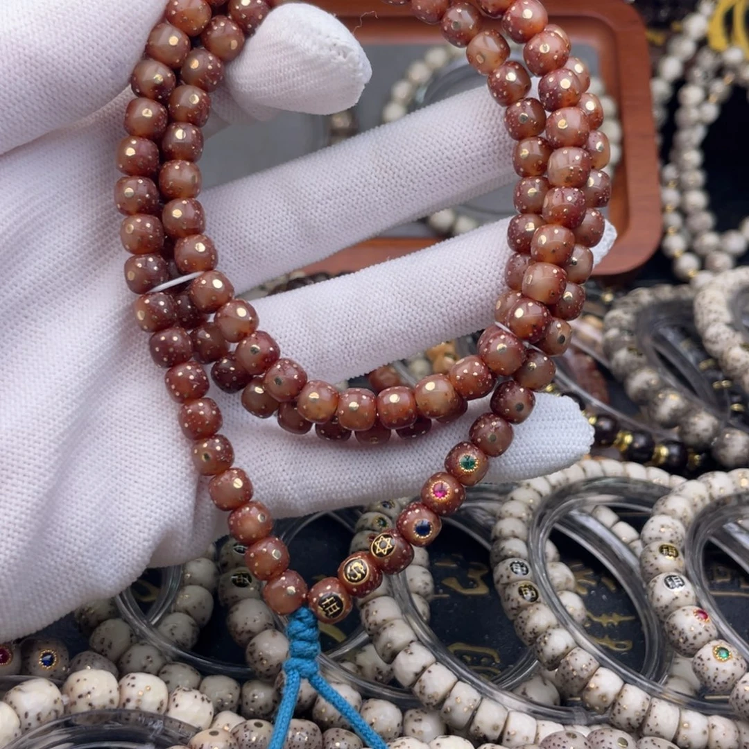 星月菩提手串原生态纯天然黑金星月老型108