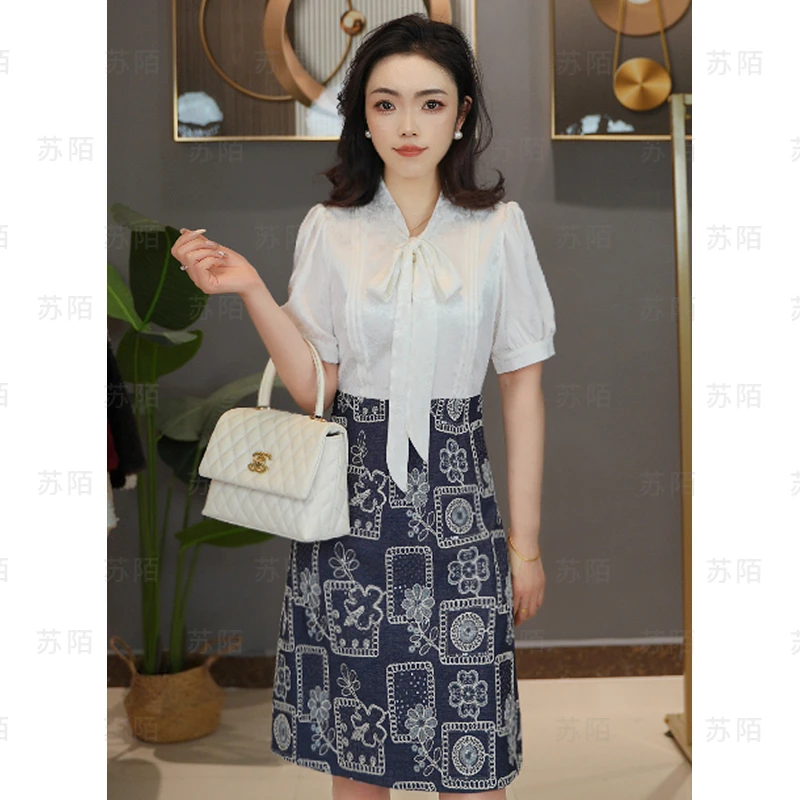 苏陌高级感春夏香风新款气质收腰高级长袖连衣裙名媛法式拼接裙