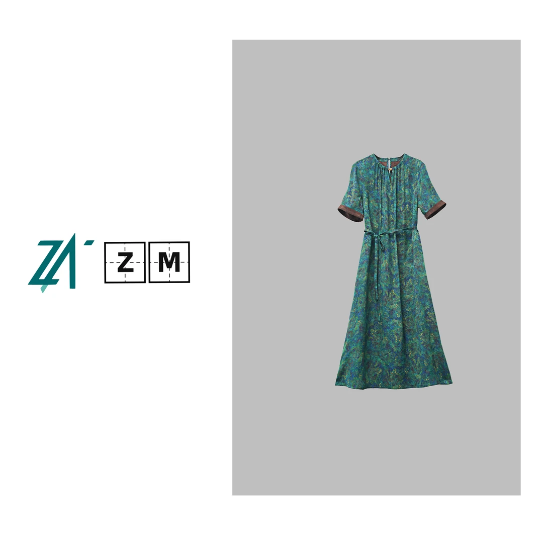 100%桑蚕丝花萝香云纱贵气显瘦凤尾花气质款连衣裙 J20B50633