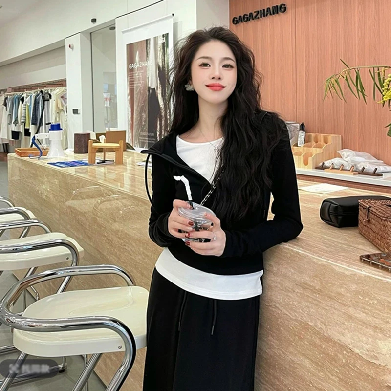 韩系氛围感穿搭高级感超好看的套装气质休闲连帽卫衣半身裙两件套