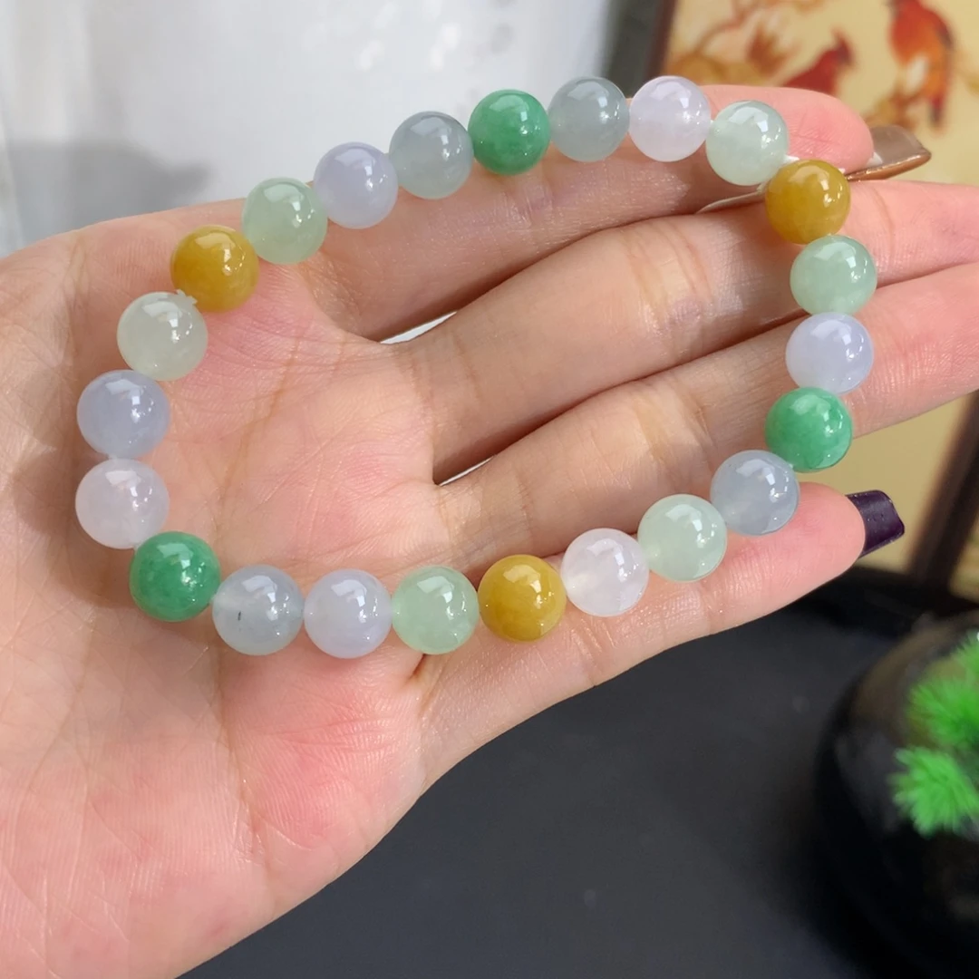 翡翠未镶嵌手串卡8胶润多宝手串