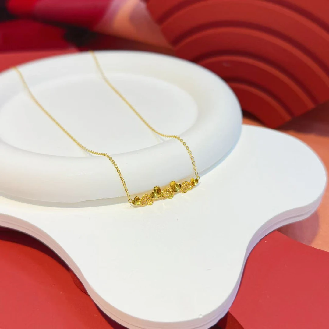 18K金镶钻满满的心心相印爱心套链HNZ1726