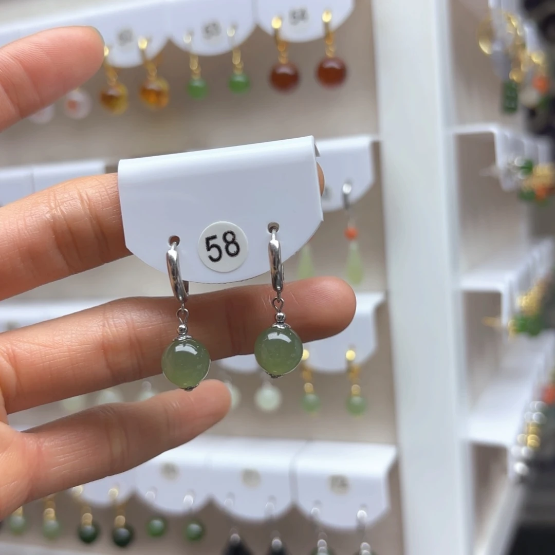 和田玉耳饰银S925镶嵌2