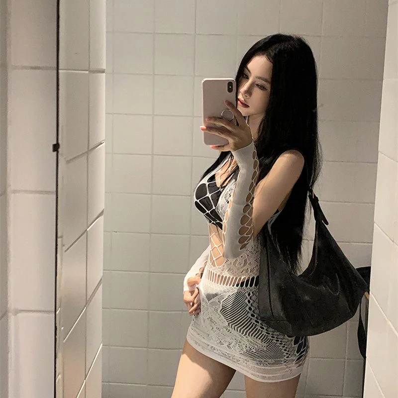 轻亚网裙》乖乖猫千禧显瘦大码网衣连体裙