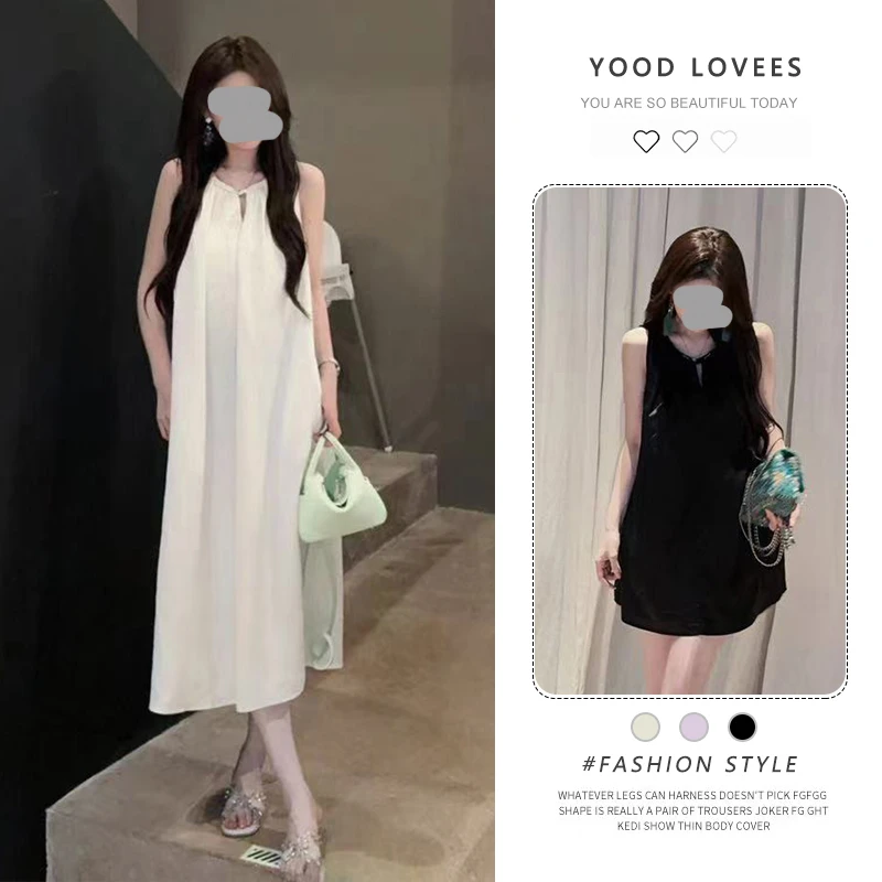 法式气质无袖背心连衣裙女夏季新款设计感极简单大方收腰显瘦长裙