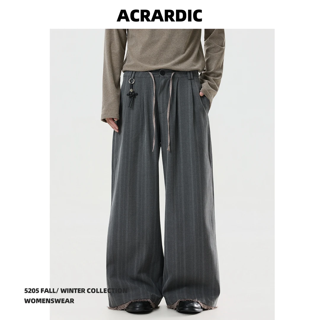 ACRARDIC美式设计感竖条纹毛边休闲西裤男复古小众宽松垂感长裤子
