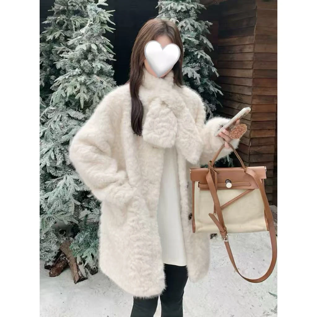 冬季外套韩版一字扣毛毛外套韩版女装白色秋冬