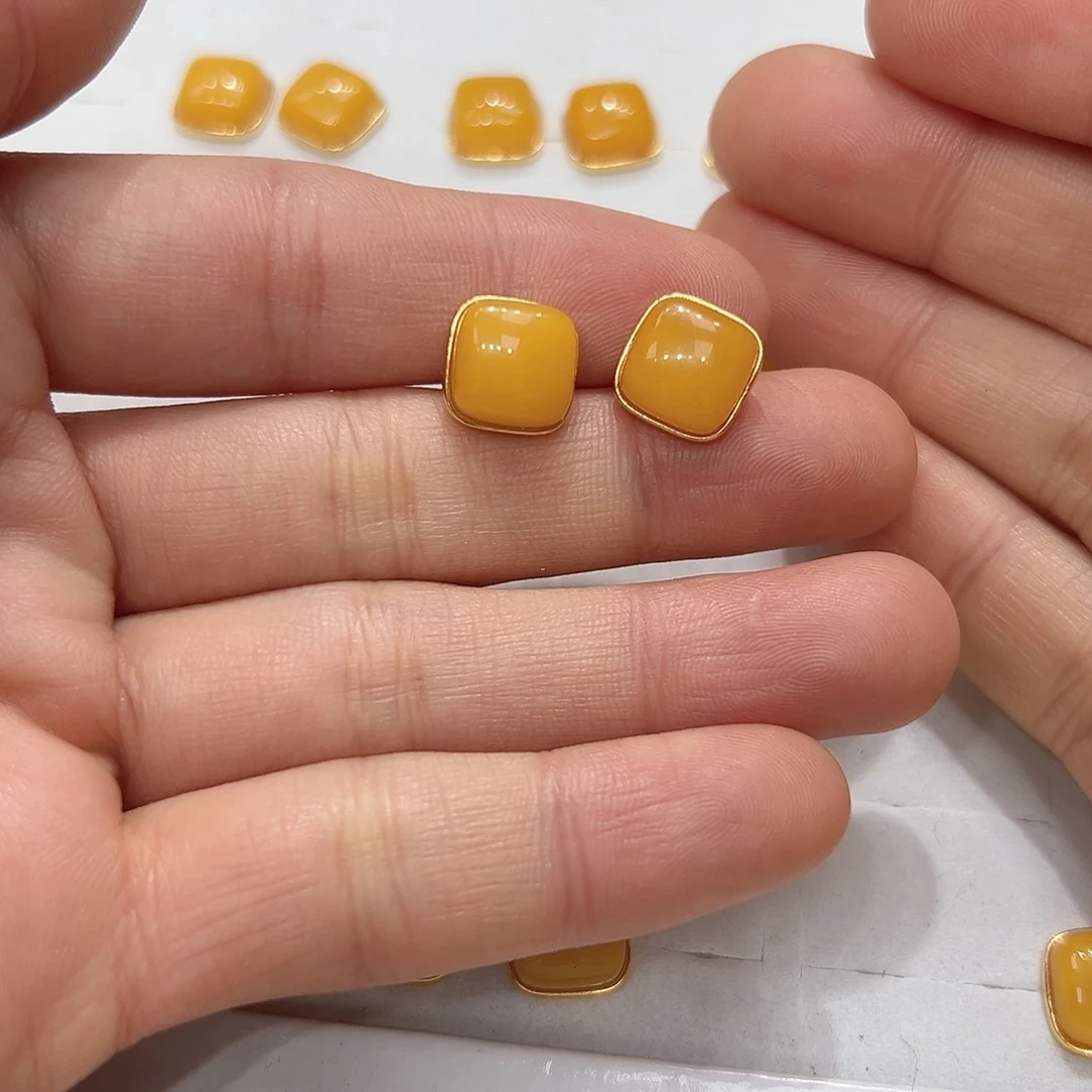 琥珀耳饰银S925镶嵌小***鱼