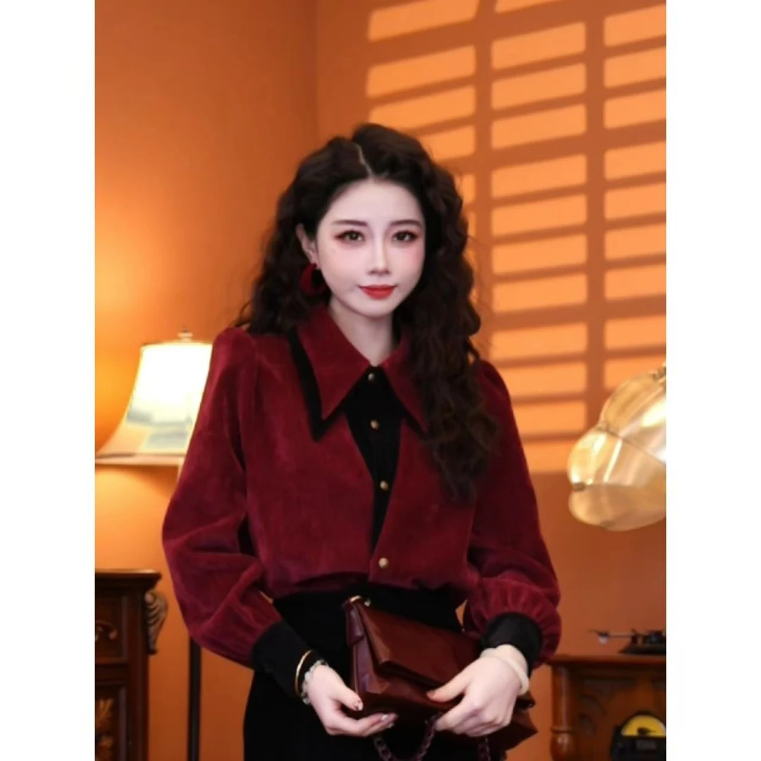 蒋肉肉【夜下红梅】2024秋冬款气质大气上衣01321