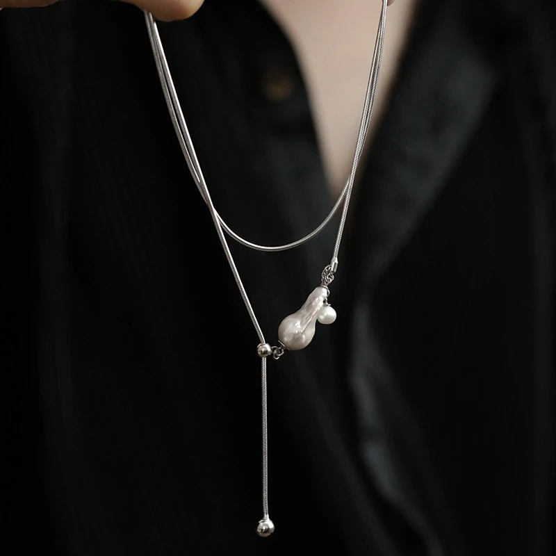 链子925银 N18100 随型巴洛克珠简约冷淡风抽拉蛇骨链项链设计感