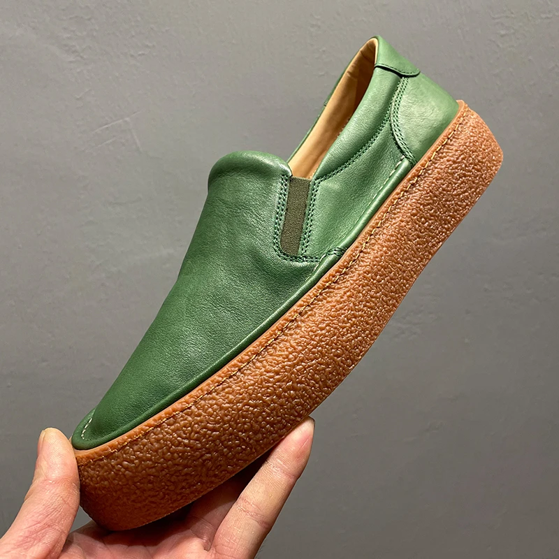 复古休闲鞋男2025春季新款舒适真皮软底豆豆鞋男一脚蹬懒人鞋男